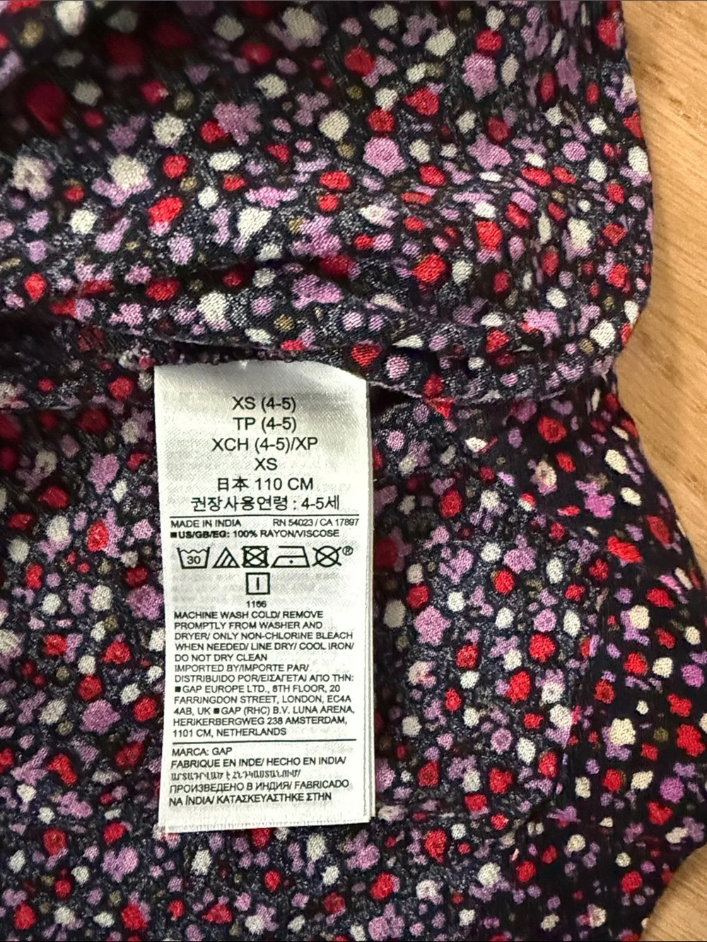 GAP Girls' XS (4-5)  Black Purple Floral Button-Front Dress